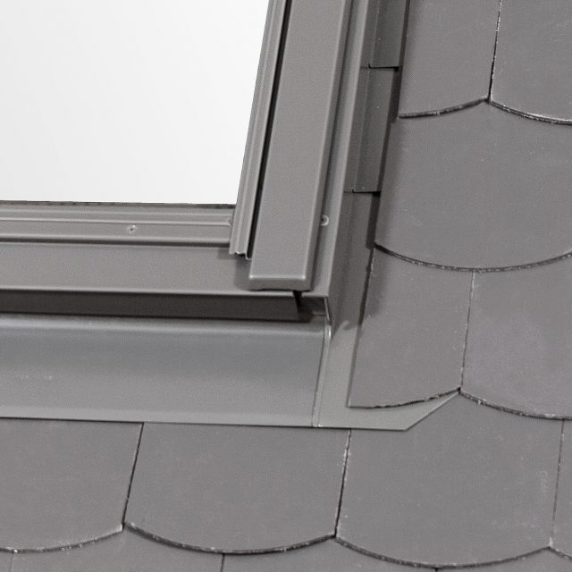 Slate flashing on corner of window